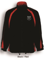 Warm up SportsJacket with White School Emblem (Black/Red)