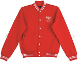 Fleece Varsity Jacket with White School Emblem (Red/White)